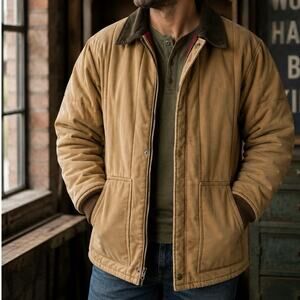 Key Imperial Workwear Canvas Quilted Talon Zip Corduroy Collar Chore Coat L